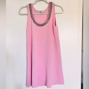 S Zara pink mini dress w/rhinestone embellishments. Wore once.Perfect condition